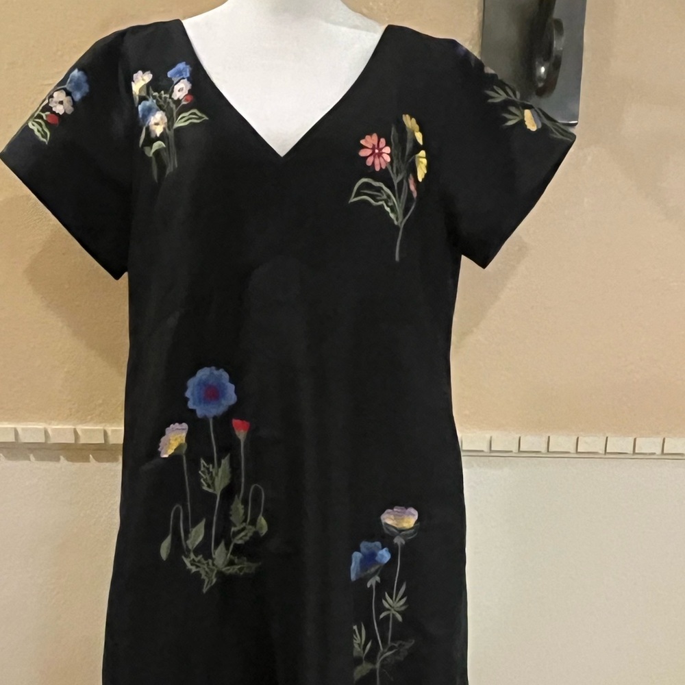 eShakti Wayward Fancies long floral embroidered dress. 2 pockets. Relaxed fit XL